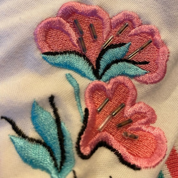Vtg. 80s teddi brand petite women’s floral embroidery sequins top blouse, PM - Picture 2 of 12